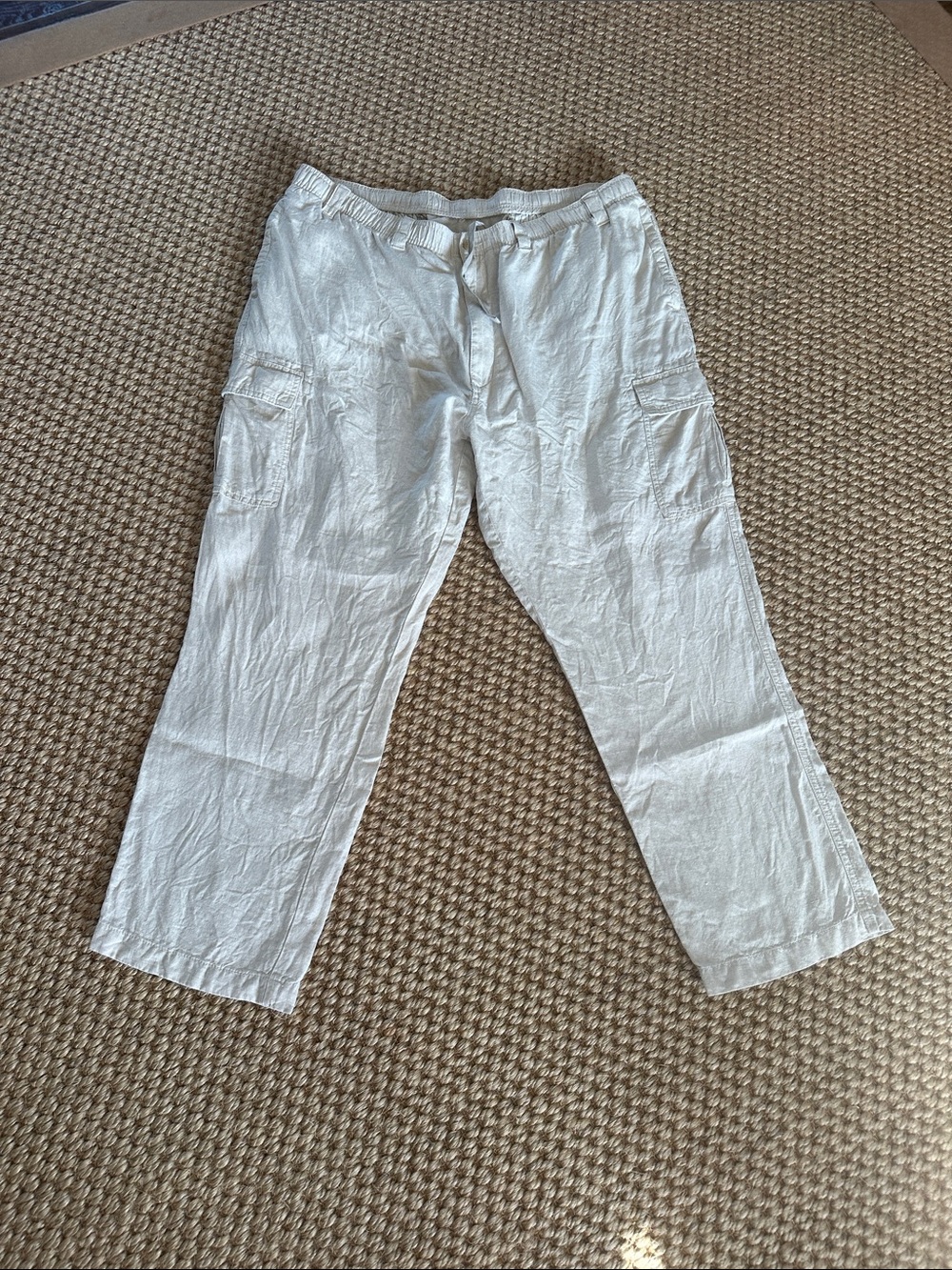 Caribbean Men's White Cargo Linen Pants